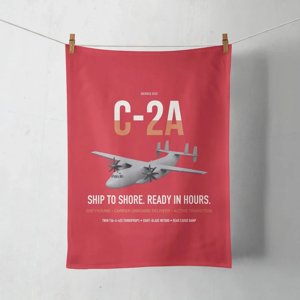 C-2A Greyhound design on red towel