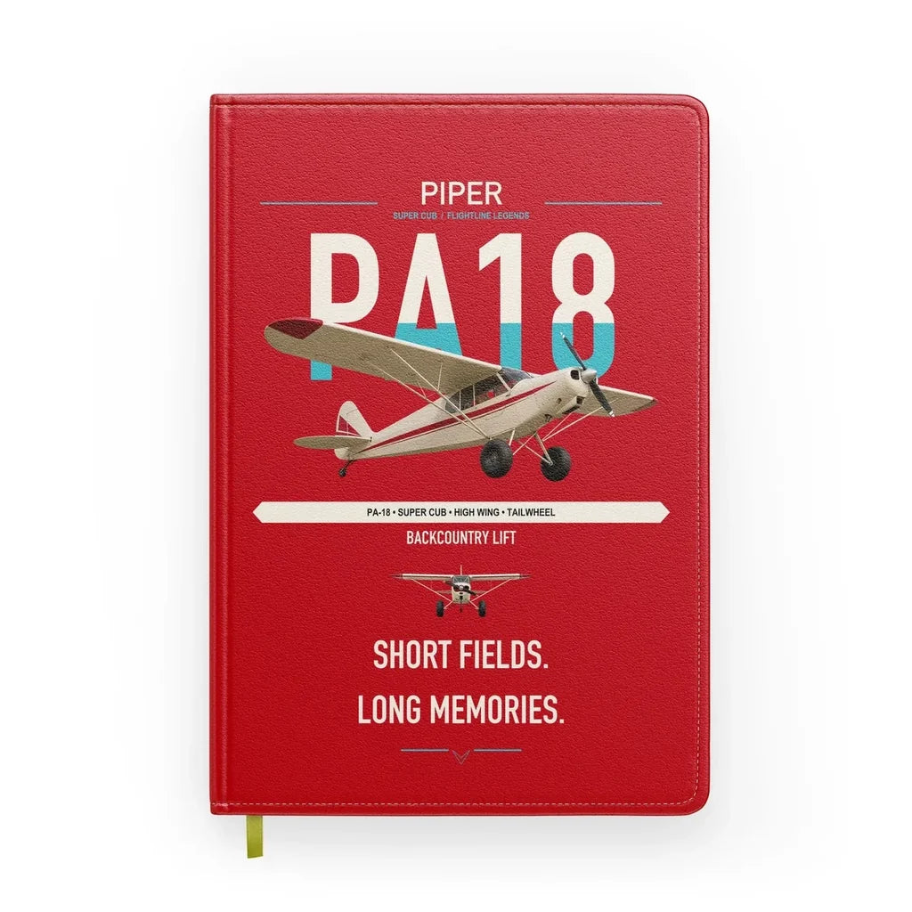 Piper PA-18 Super Cub design on red notebook