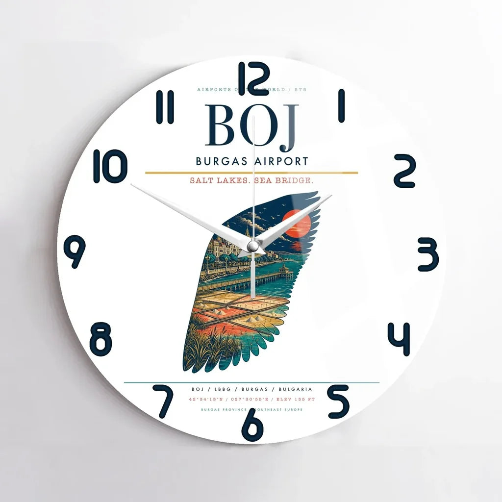 Burgas Airport BOJ Wall-Clock No-Frame - White