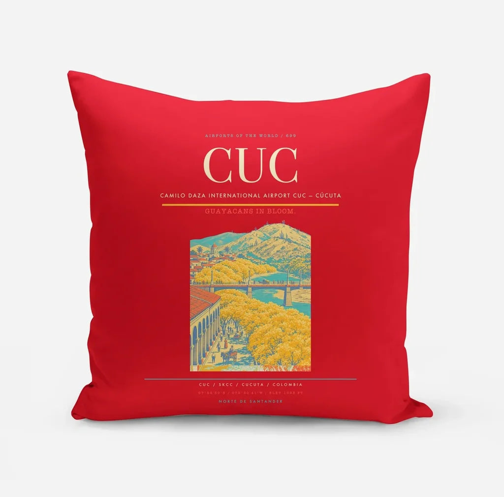 Camilo Daza International Airport (CUC) design on red pillow