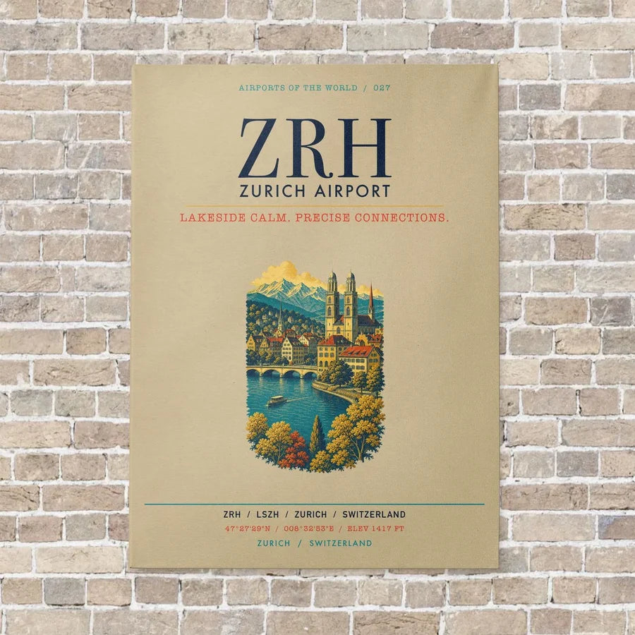 Zurich Airport ZRH vertical canvas print - no frame - beige background