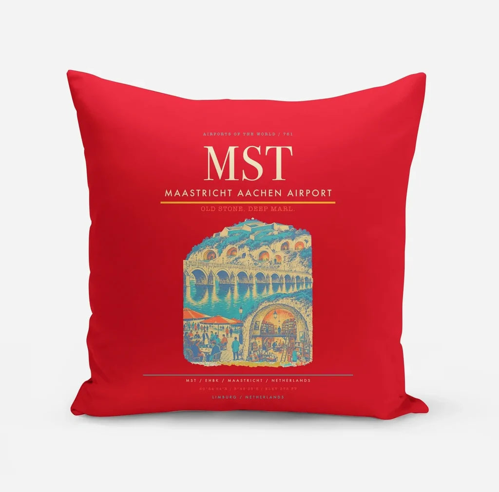 Maastricht Aachen Airport (MST) design on red pillow