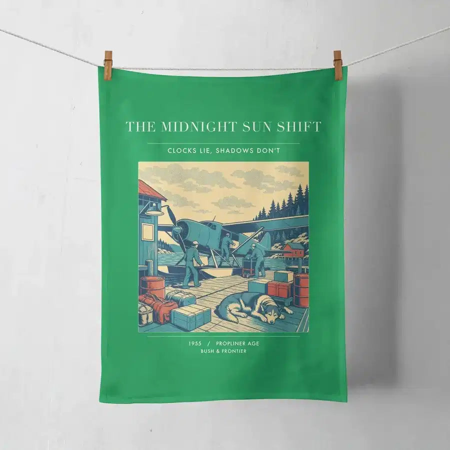 VINTAGE G4284 - The Midnight Sun Shift - Designed Towels design on green
