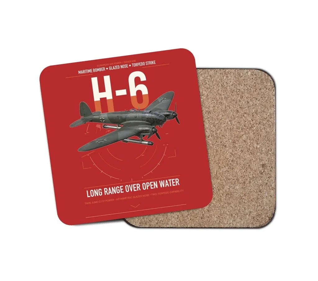 Heinkel He 111H-6 design on red 1 piece coaster