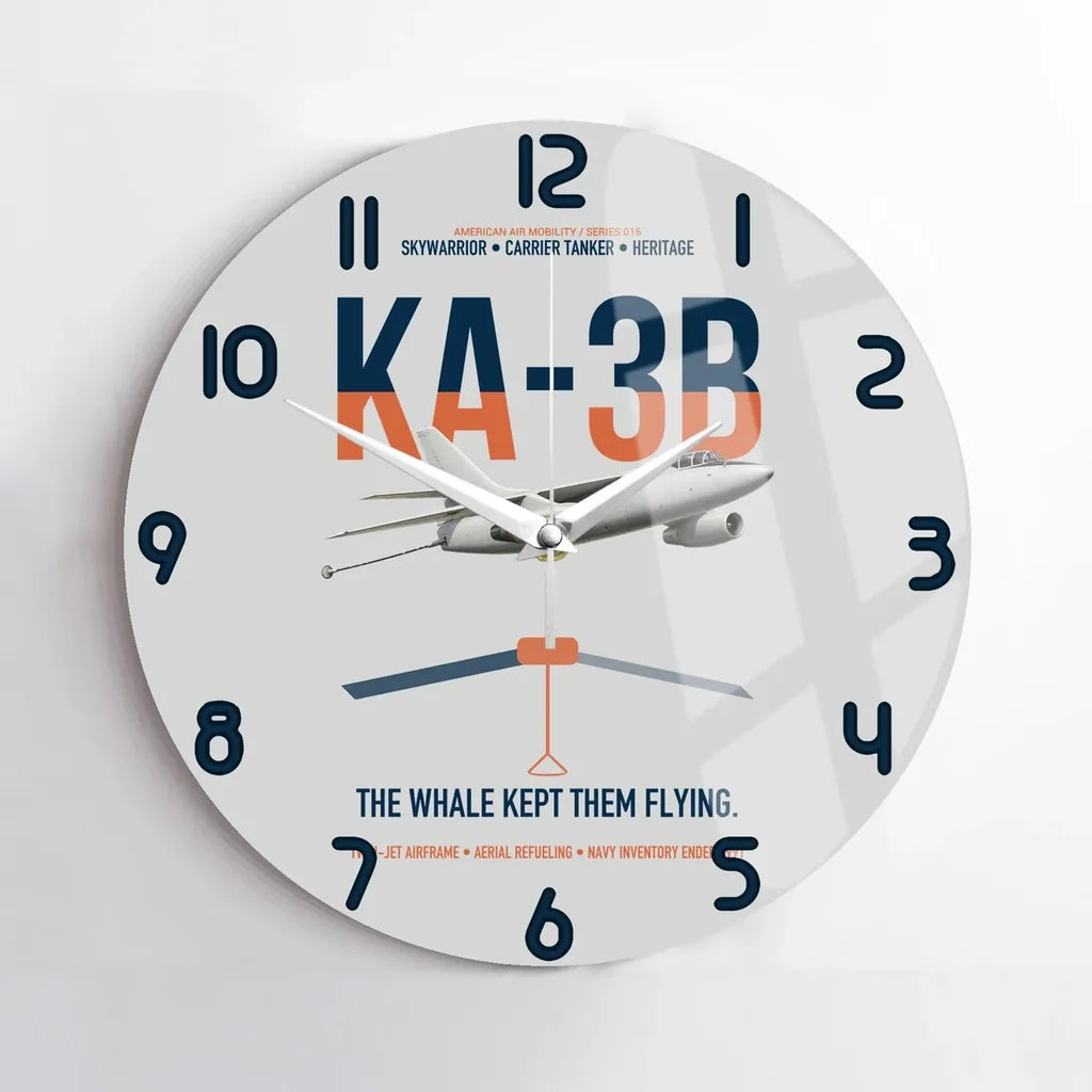 KA-3B Skywarrior design on light gray no frame wall clock