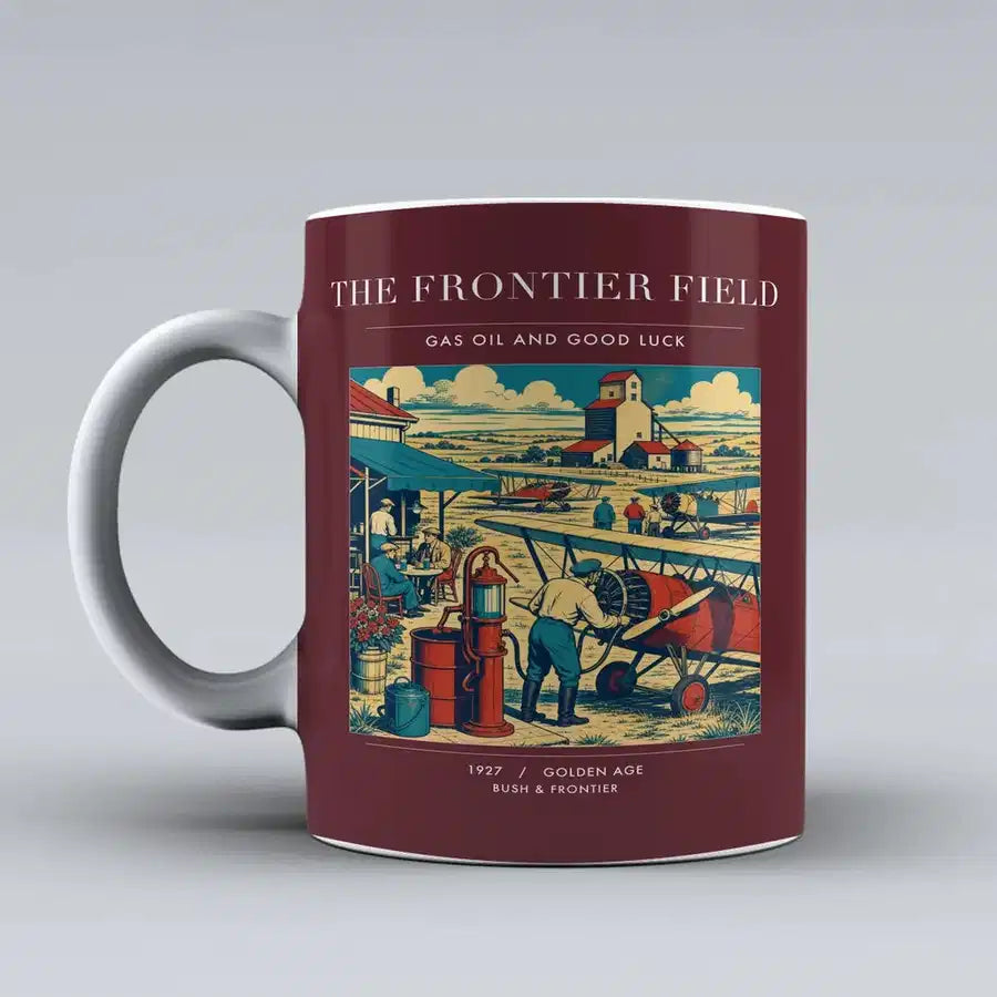 VINTAGE G4034 - The Frontier Field - Ceramic Mug design on darkred