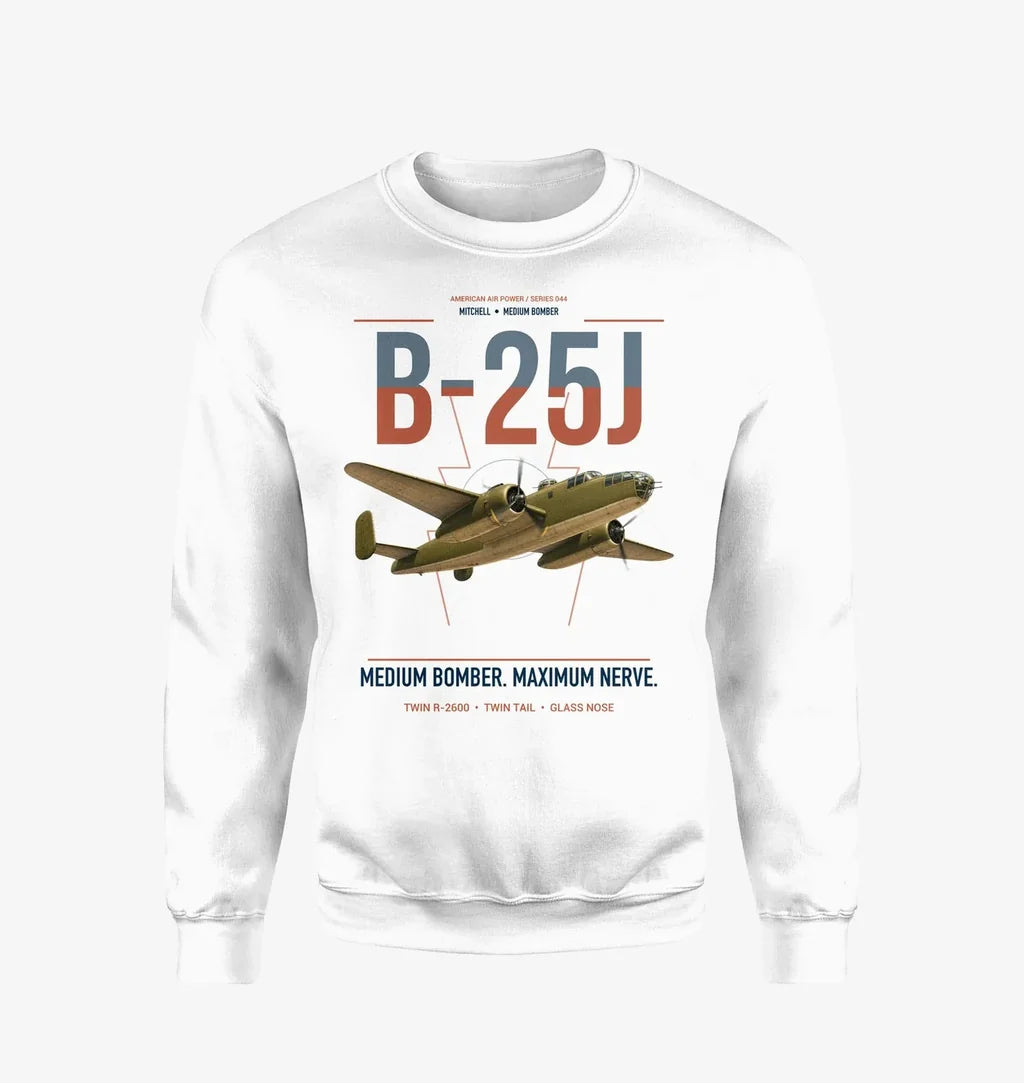 B-25J Mitchell design on white sweatshirt