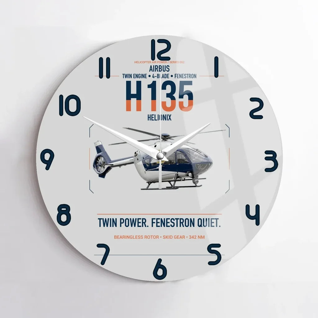 Airbus H135 design on light gray no frame wall clock