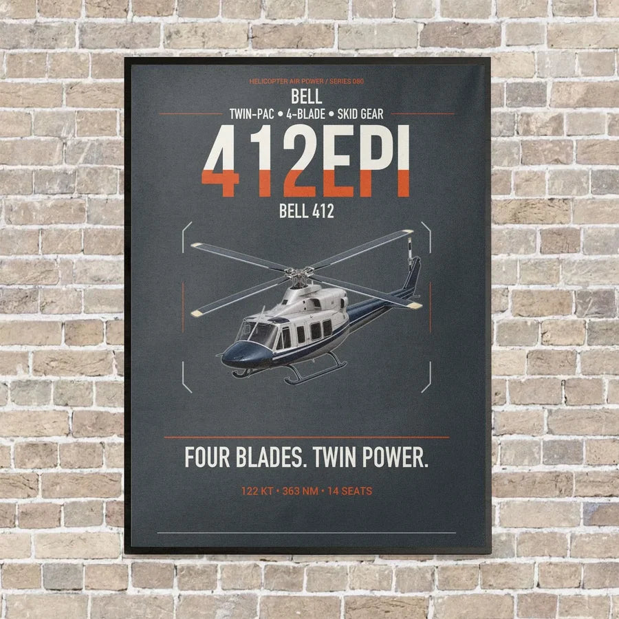 Bell 412EPI vertical canvas print - framed - gray background