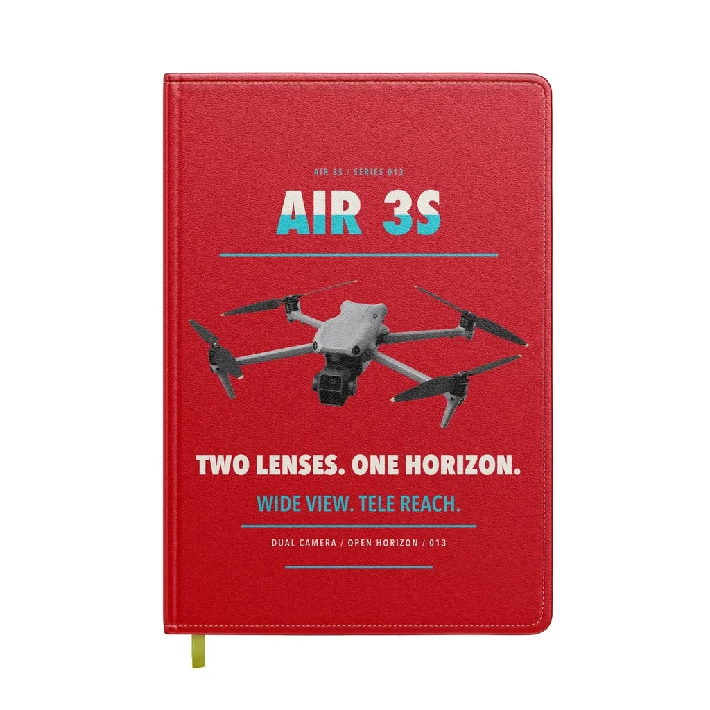 DJI Air 3S design on red notebook