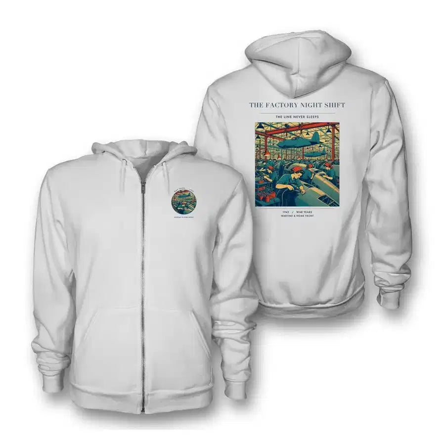 VINTAGE G4502 - The Factory Night Shift - Premium Zipped Hoodie design on white