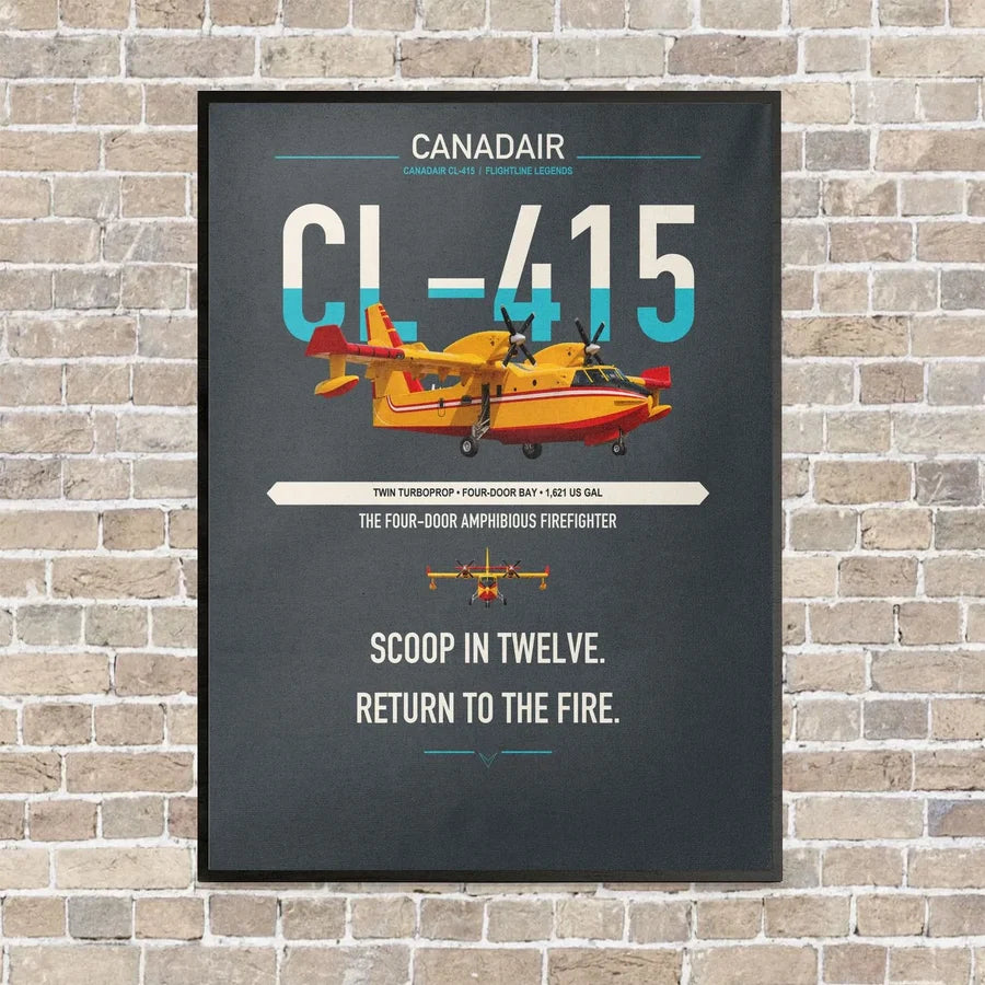 Canadair CL-415 vertical canvas print - framed - gray background