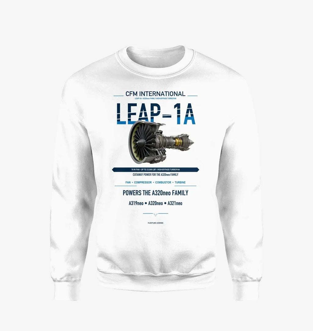 CFM LEAP-1A design on white sweatshirt
