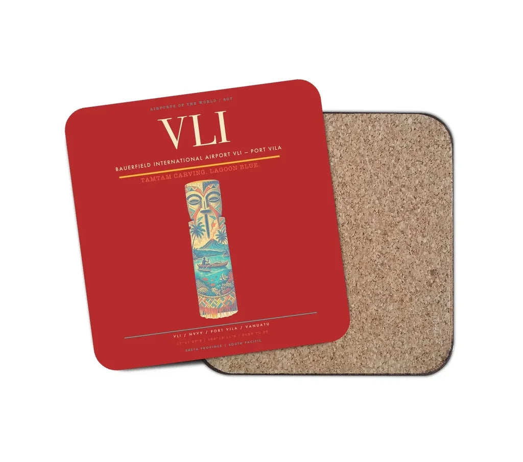 Bauerfield International Airport (VLI) design on red 1 piece coaster
