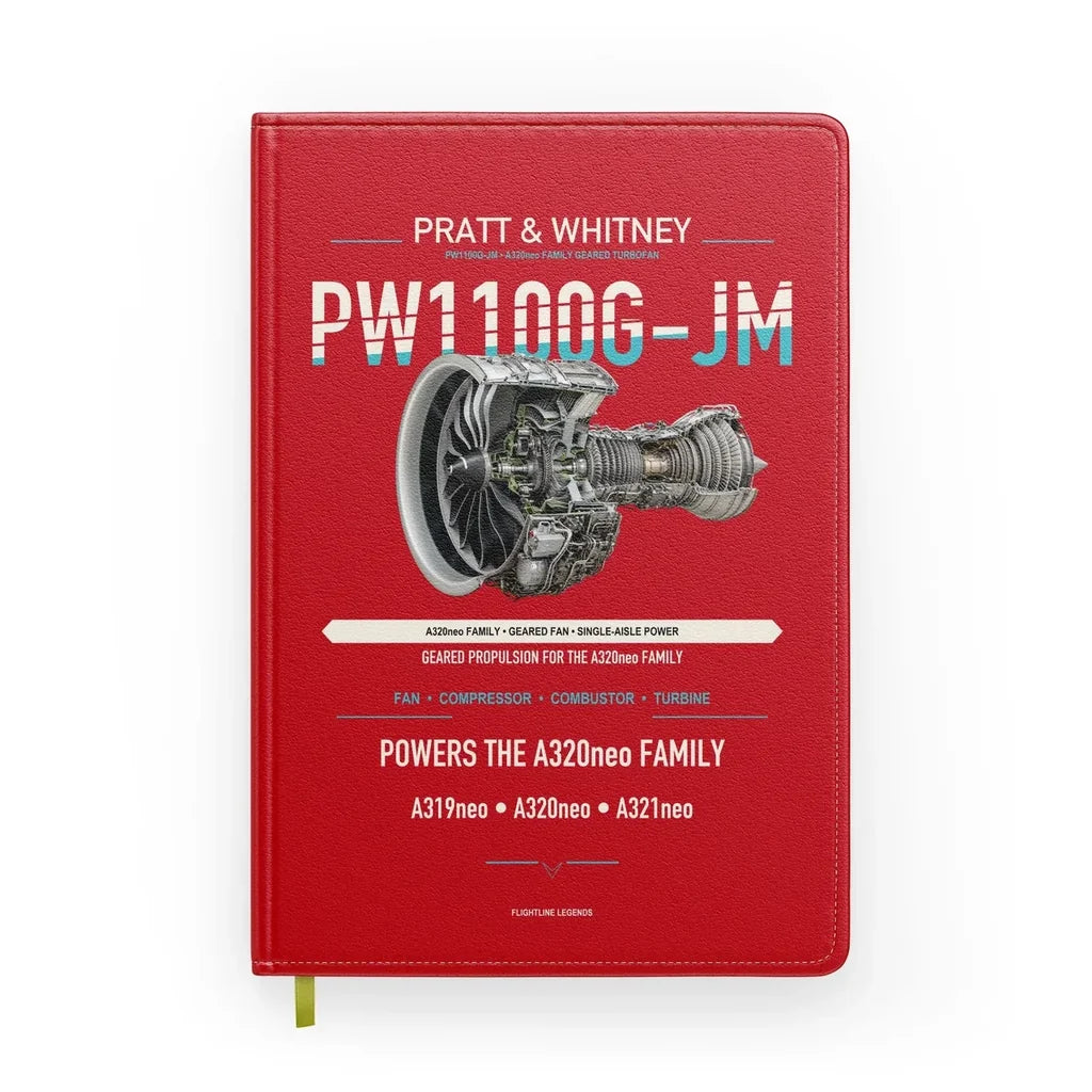 PW1100G-JM design on red notebook