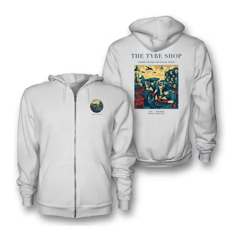 VINTAGE G4535 - The Tyre Shop - Premium Zipped Hoodie design on white