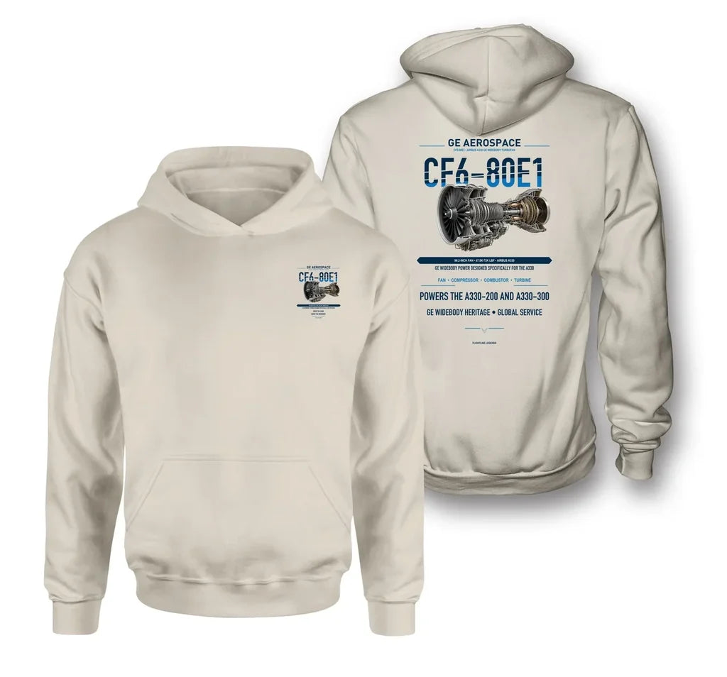 CF6-80E1 design on khaki hoodie