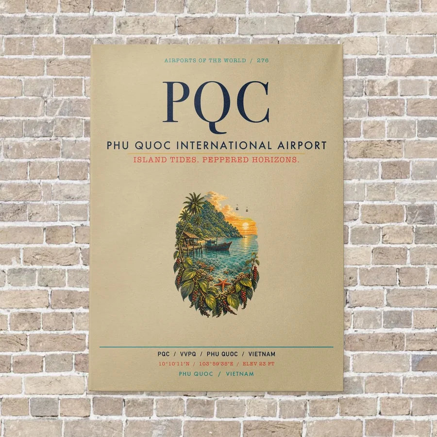Phu Quoc International Airport PQC vertical canvas print - no frame - beige background