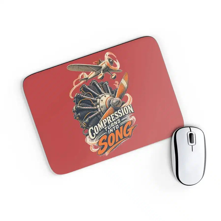 Compression Turns Into Song design on red rectangle mouse pad