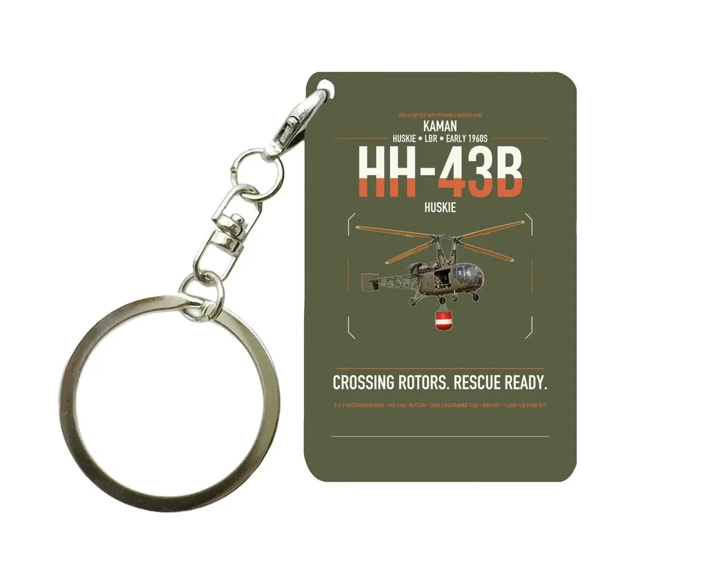 Kaman HH-43B Huskie design on green army designed key chain, double-side print