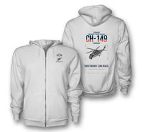 Thumbnail for Leonardo CH-149 Cormorant design on white premium zipped hoodie, double-side print