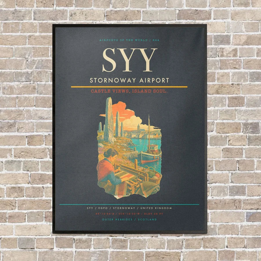 Stornoway Airport SYY vertical canvas print - framed - gray background
