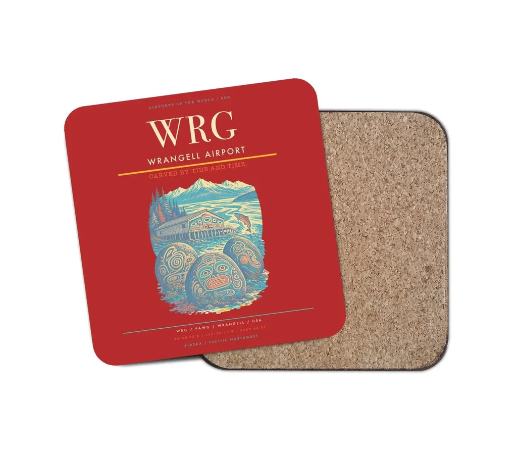 Wrangell Airport (WRG) design on red 1 piece coaster