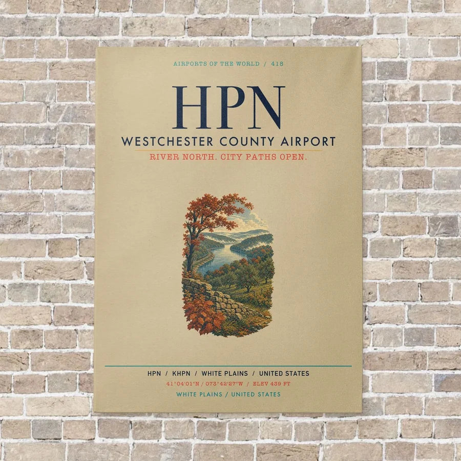 Westchester County Airport HPN vertical canvas print - no frame - beige background