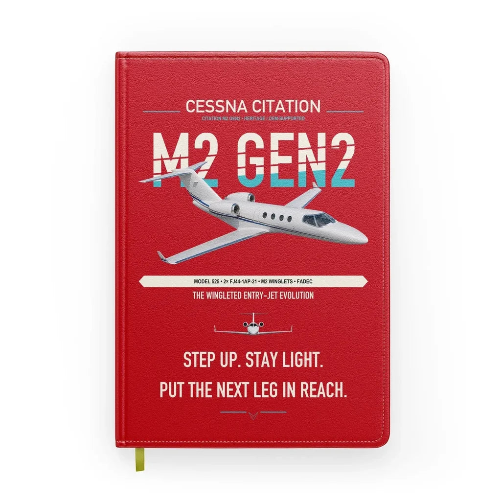 Cessna Citation M2 Gen2 design on red notebook