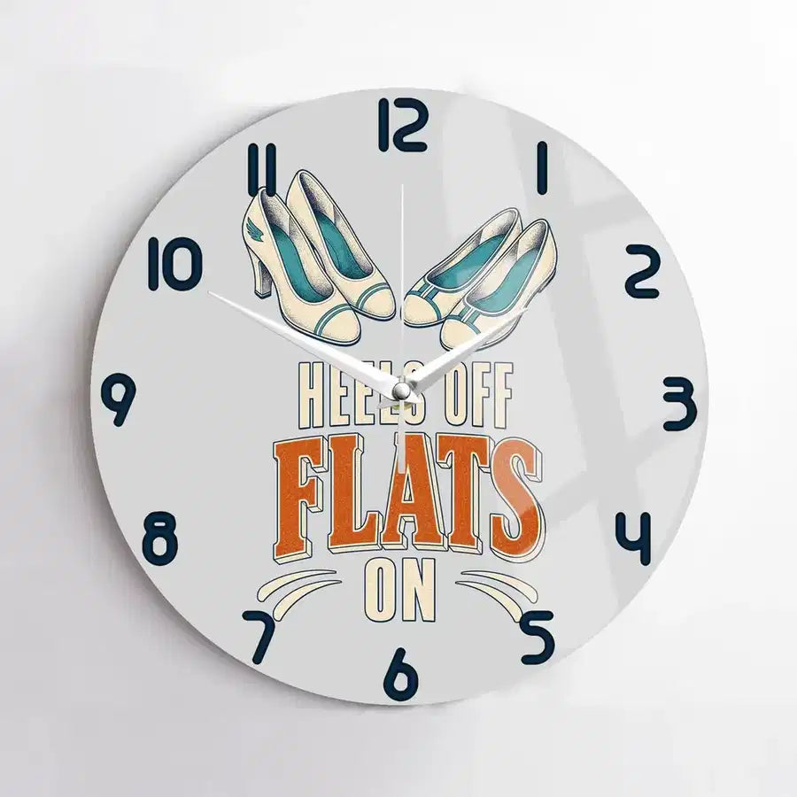 Heels Off Flats On design on light gray no frame wall clock