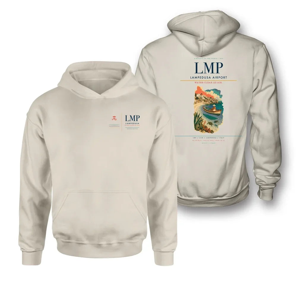 Lampedusa Airport (LMP) design on khaki double-side hoodie