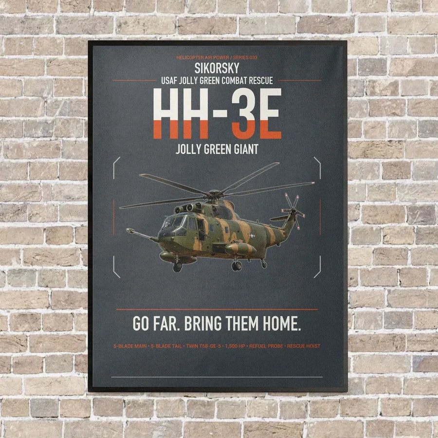 Sikorsky HH-3E Jolly Green Giant vertical canvas print - framed - gray background