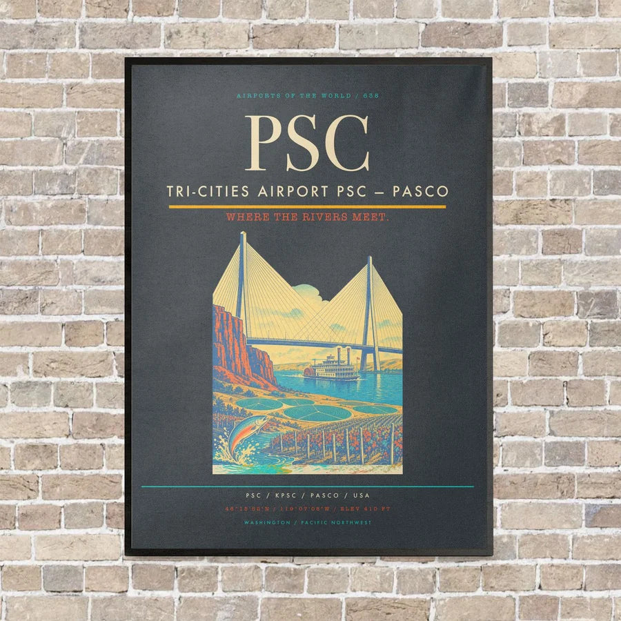Tri-Cities Airport PSC — Pasco vertical canvas print - framed - gray background
