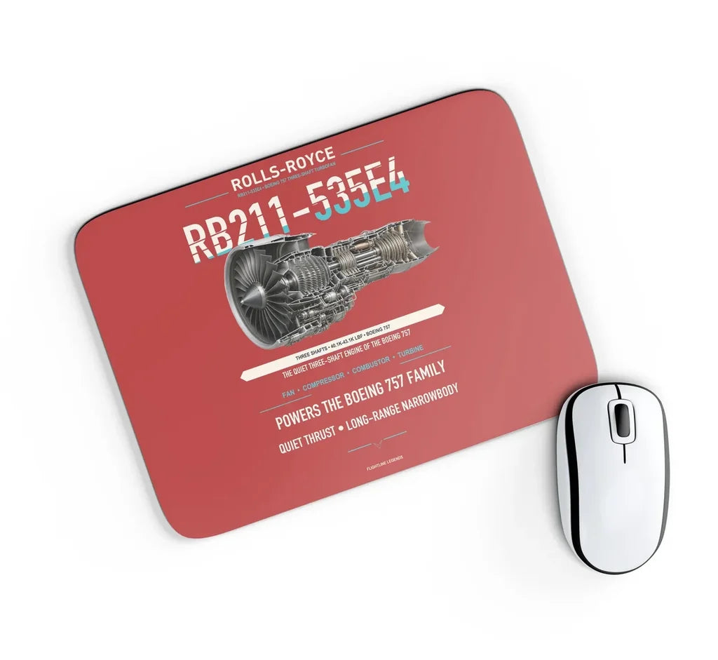 RB211-535E4 design on red rectangle mouse pad