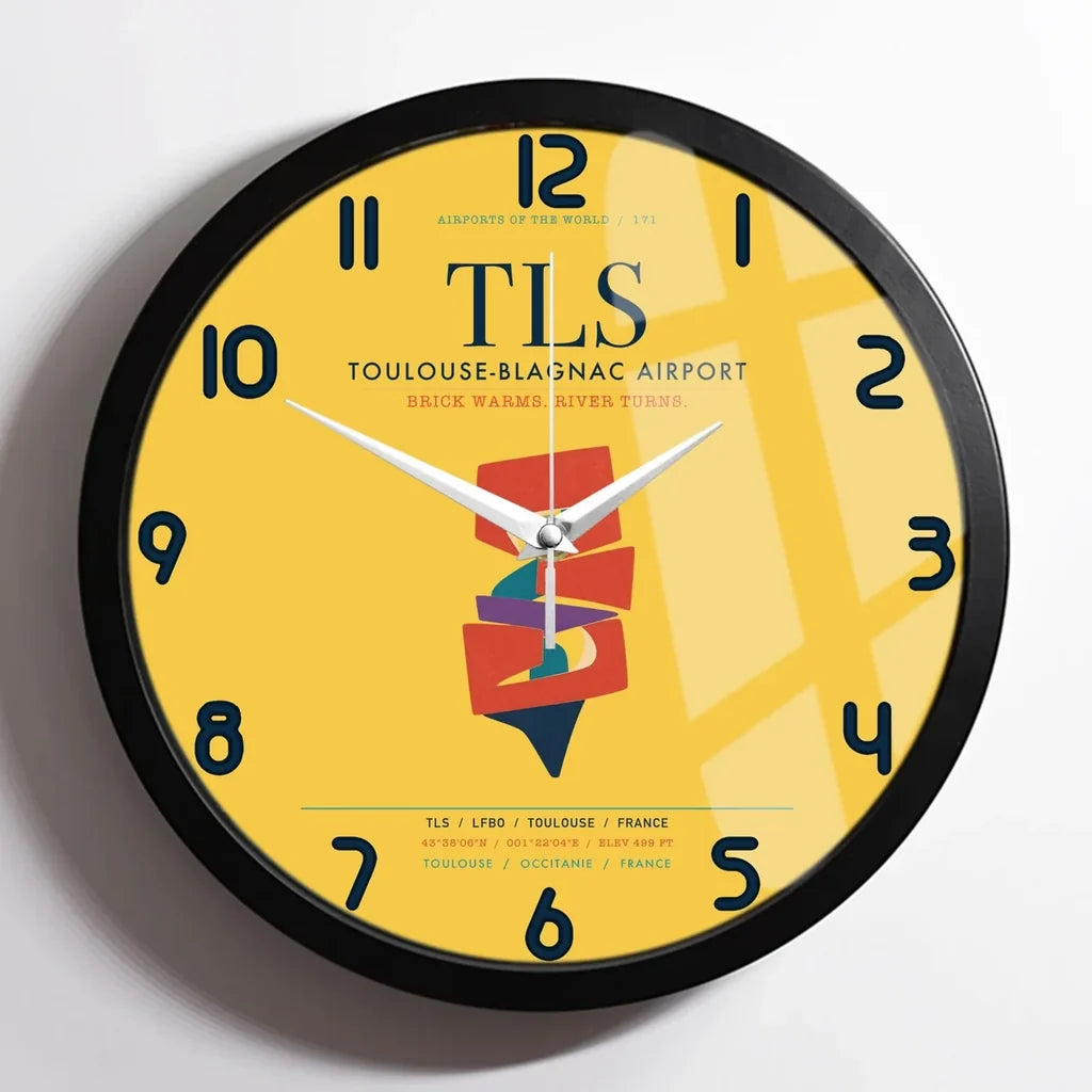 Toulouse-Blagnac Airport (TLS) design on yellow framed wall clock