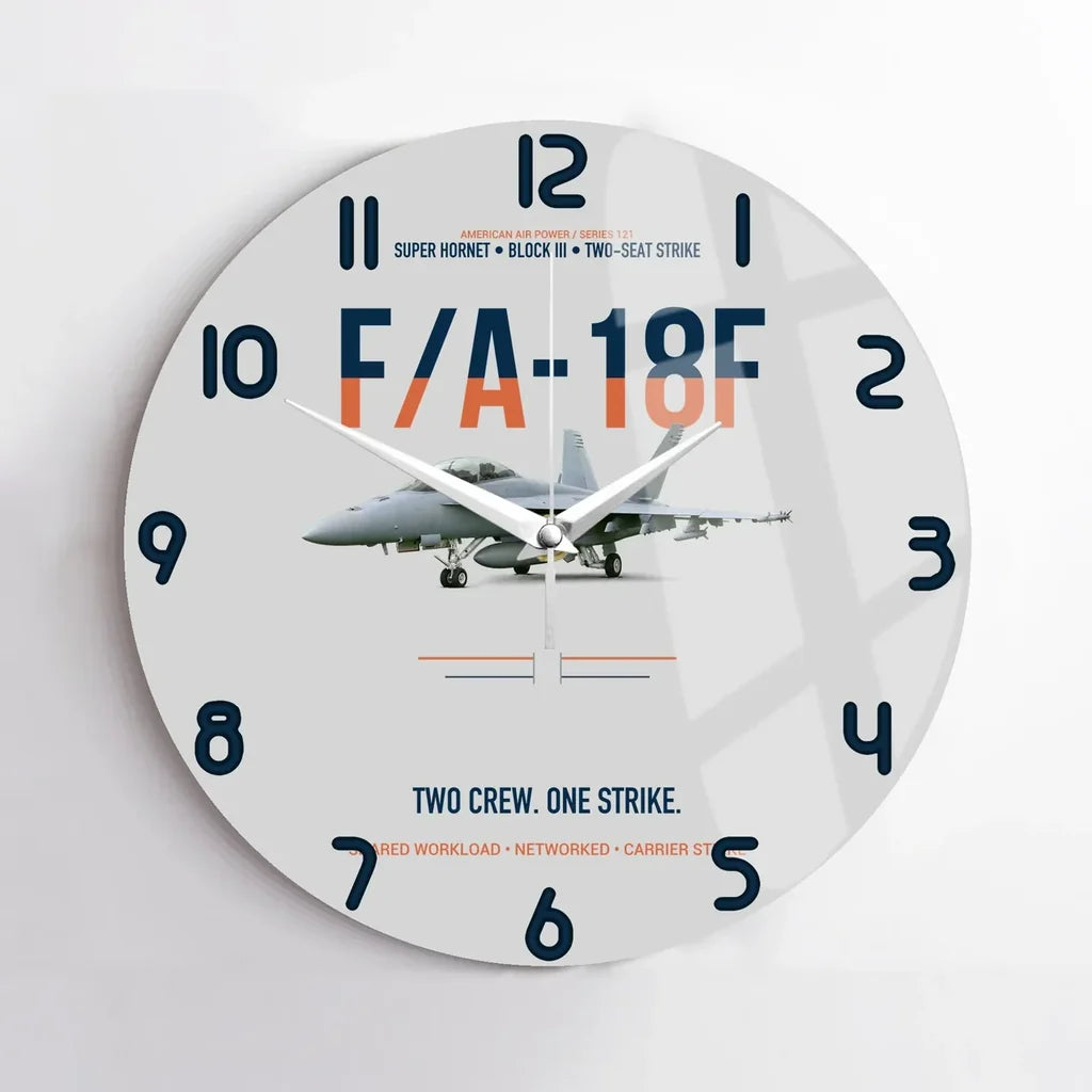 F-A-18F Super Hornet Block III Two Crew One Strike design on light gray no frame wall clock