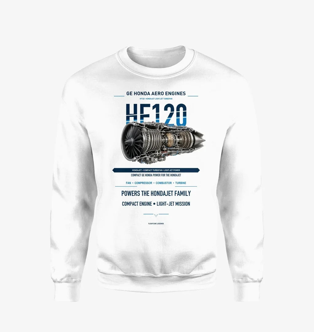 HF120 design on white sweatshirt