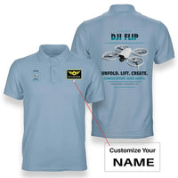 Thumbnail for DJI Flip design on light blue polo with custom name badge