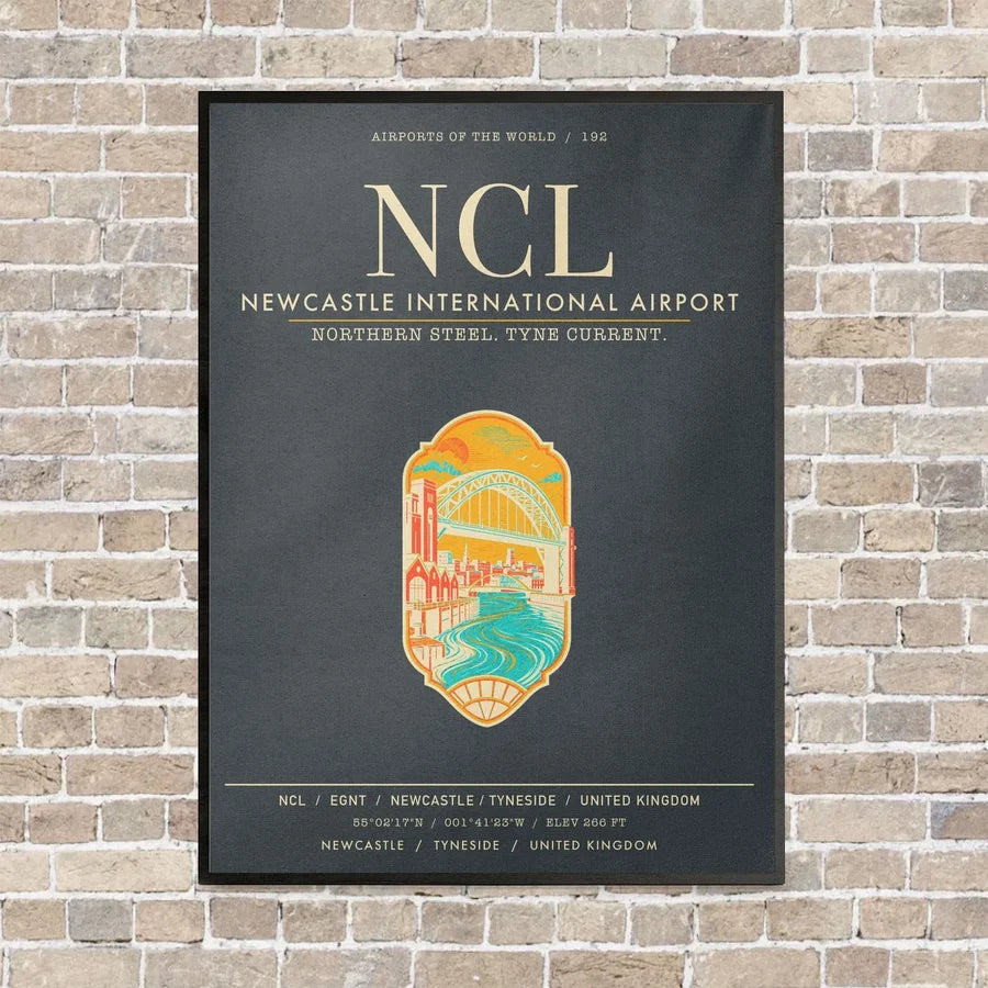 Newcastle International Airport NCL vertical canvas print - framed - gray background
