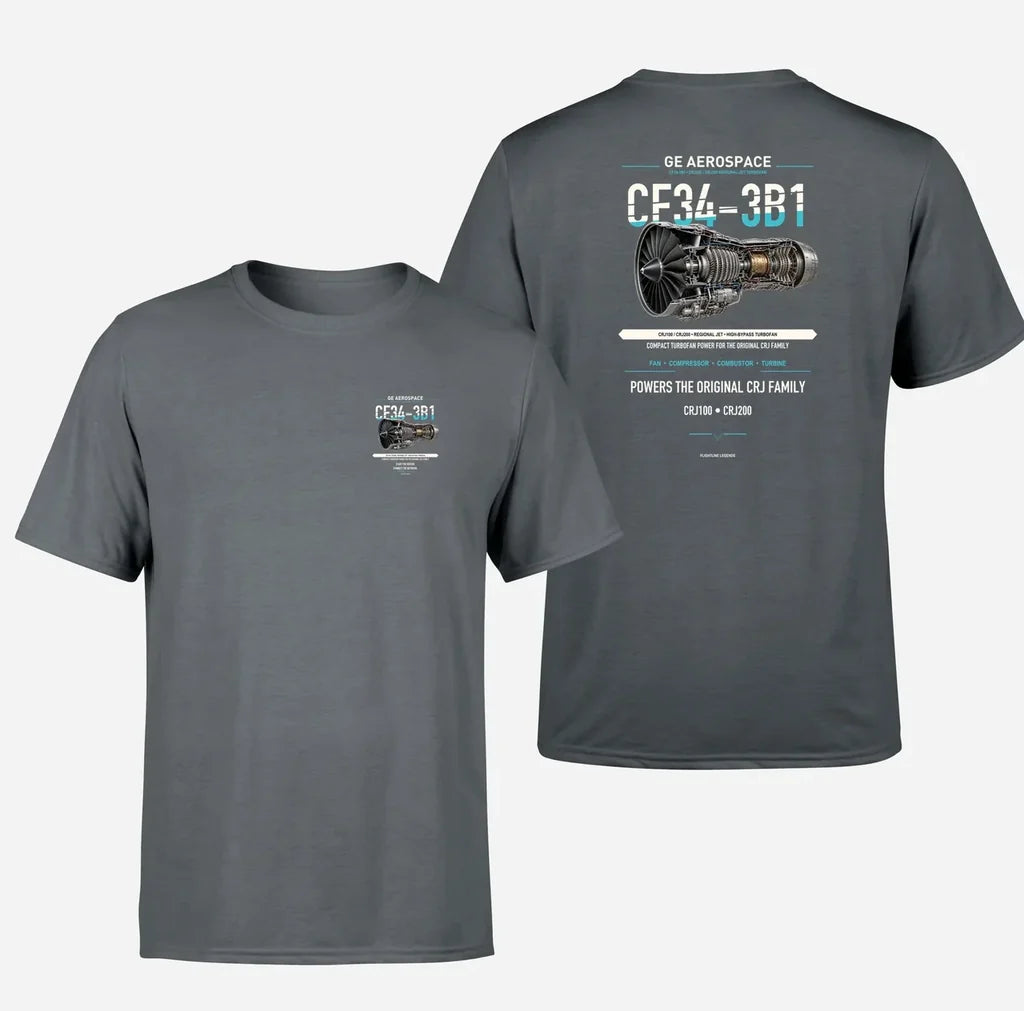 CF34-3B1 design on gray t shirt