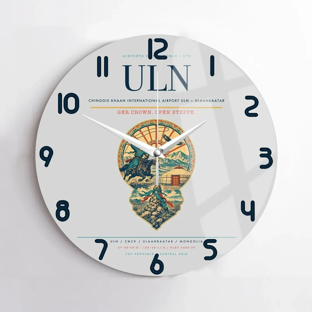 Chinggis Khaan International Airport (ULN) design on light gray no frame wall clock