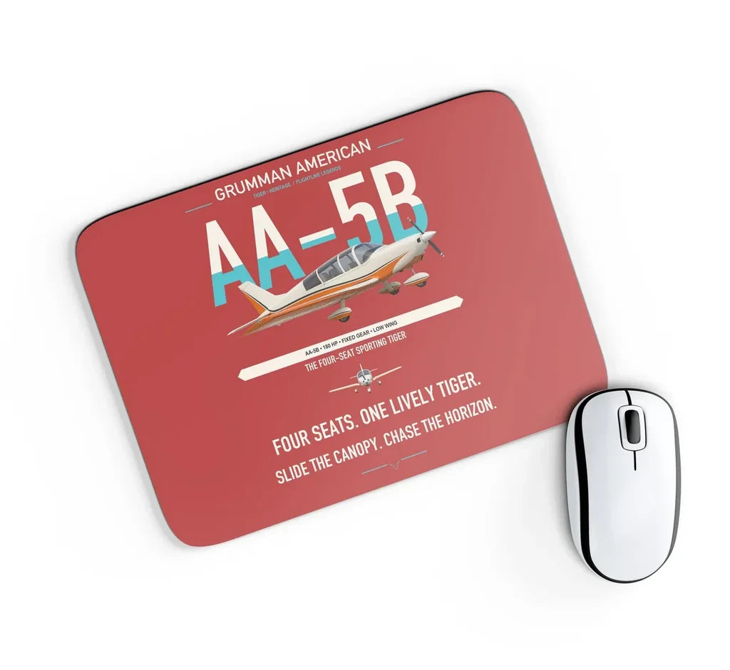 Grumman American AA-5B Tiger design on red rectangle mouse pad
