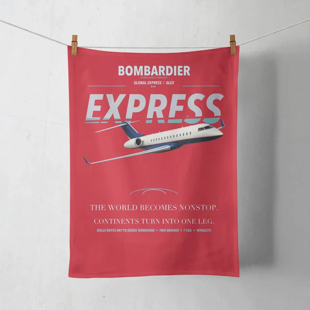 Bombardier Global Express design on red towel
