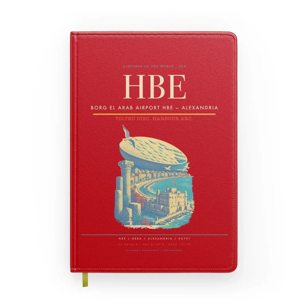 Borg El Arab Airport (HBE) design on red notebook
