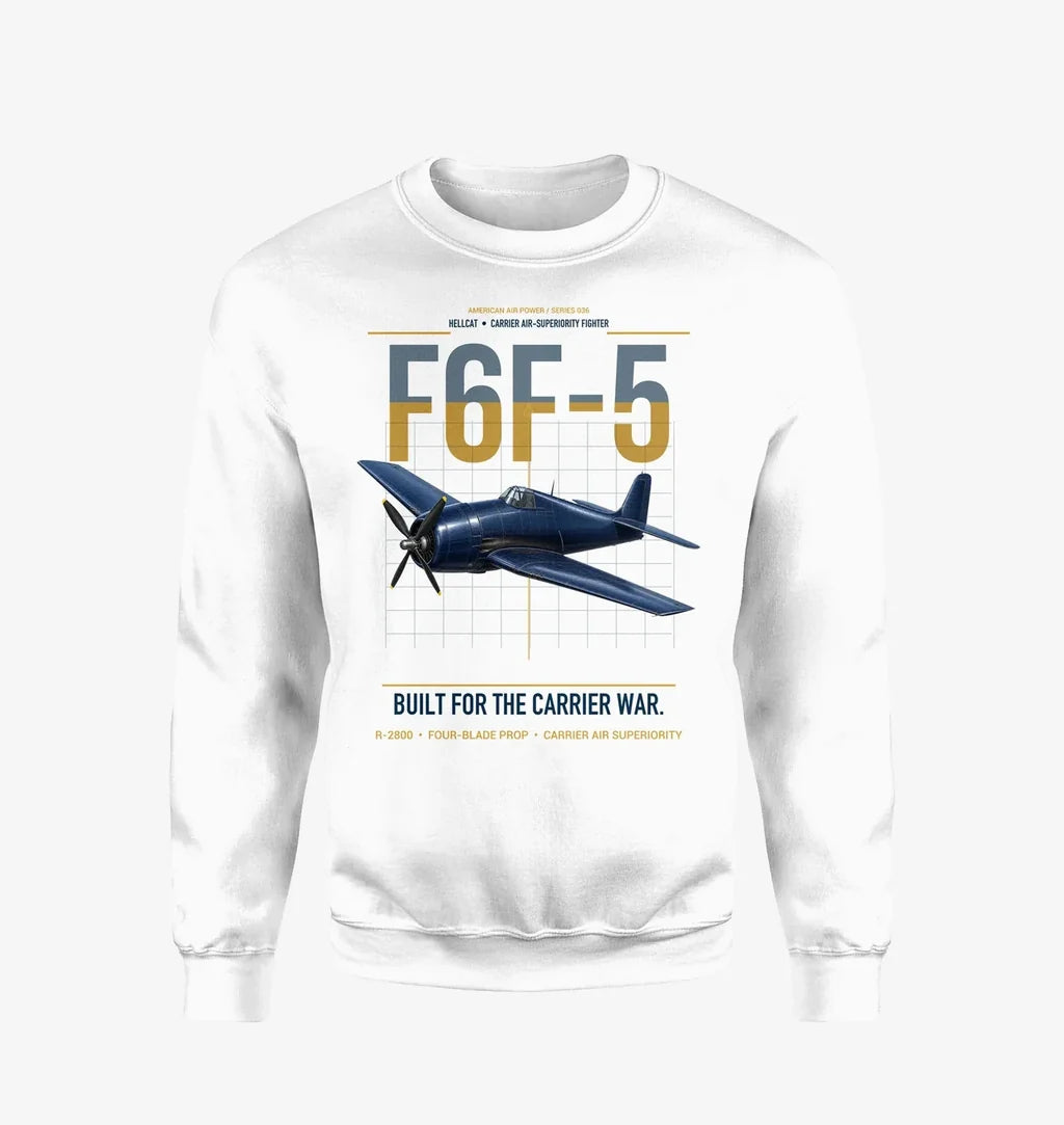 F6F-5 Hellcat design on white sweatshirt