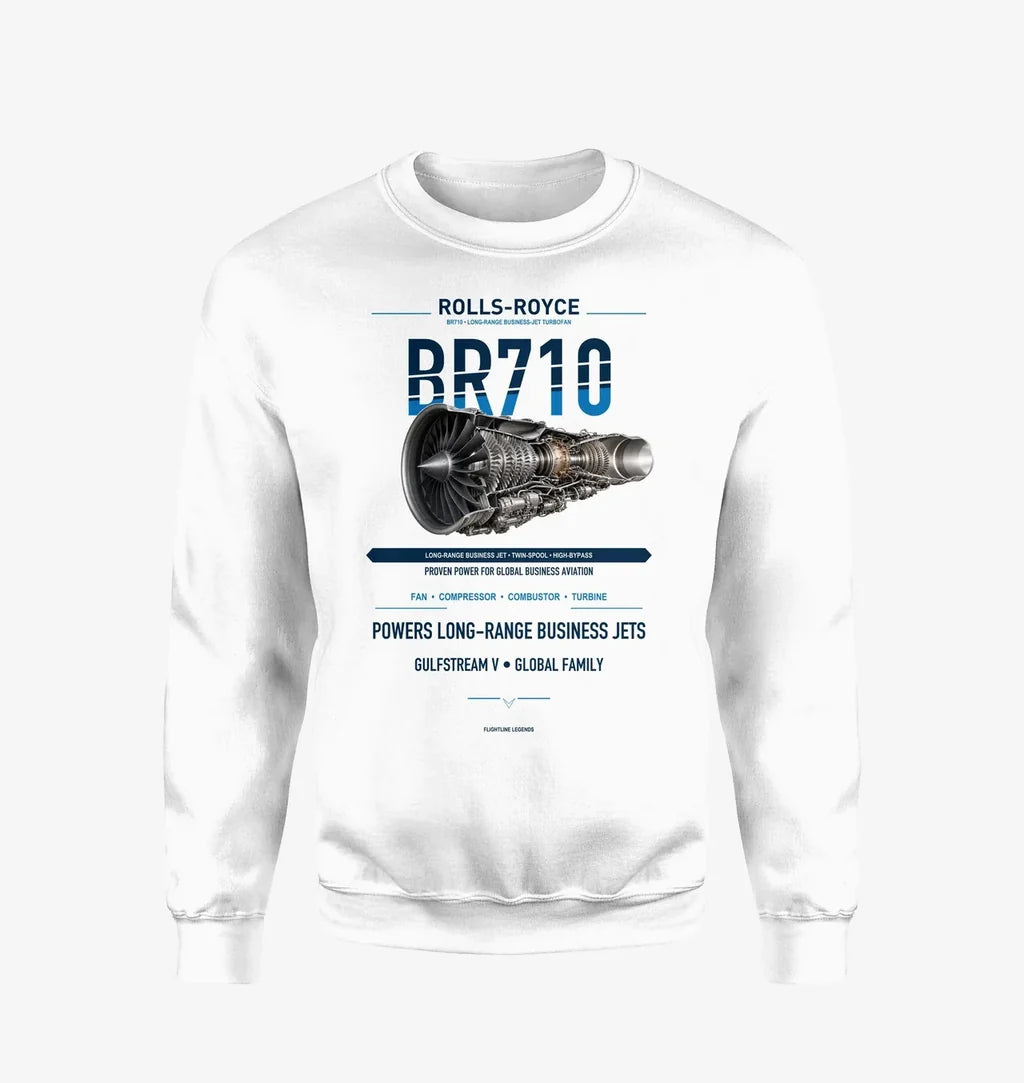 BR710 design on white sweatshirt