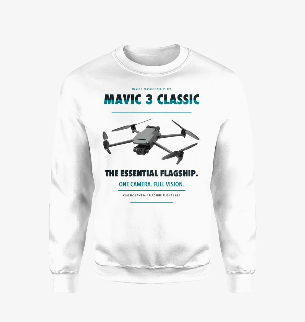 DJI Mavic 3 Classic design on white sweatshirt