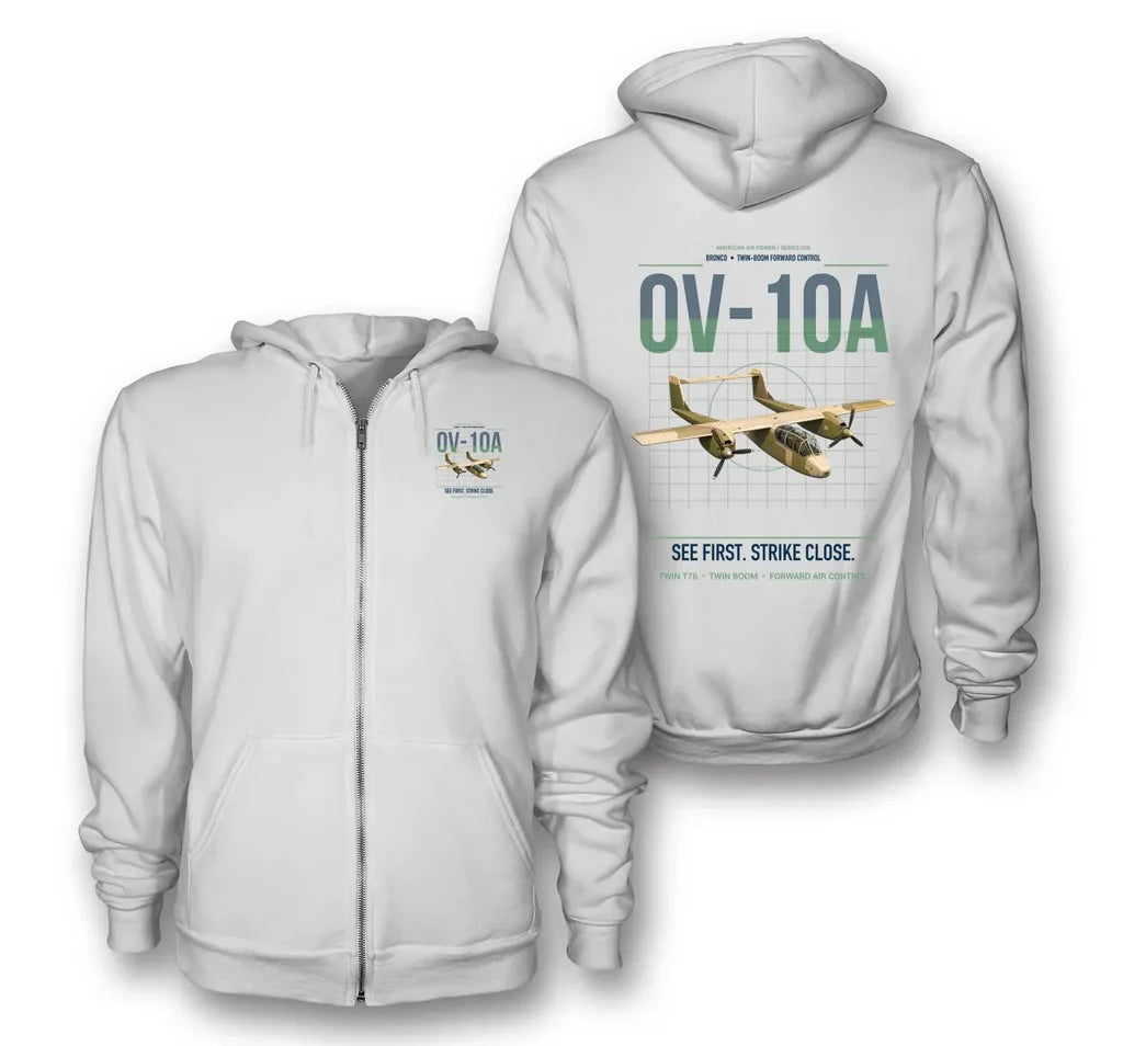 OV-10A Bronco design on white premium zipped hoodie