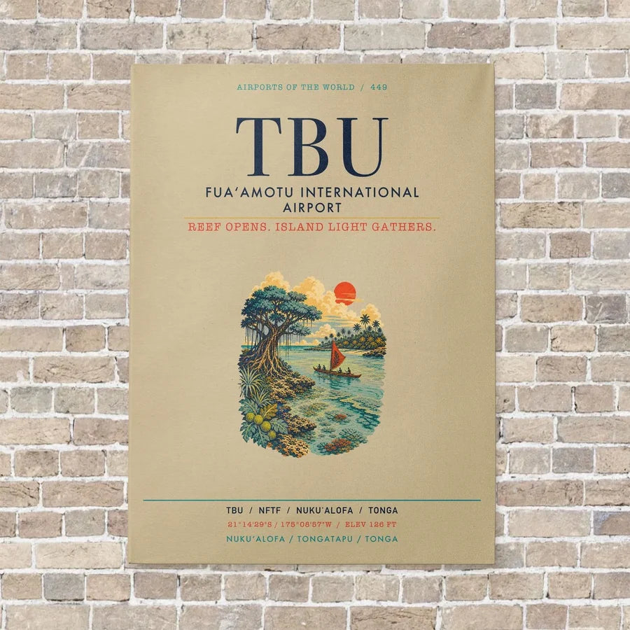 Fuaʻamotu International Airport TBU vertical canvas print - no frame - beige background
