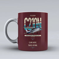 Thumbnail for Cessna T210N Centurion design on dark red ceramic mug, double-side print